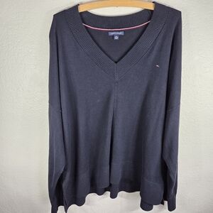 Tommy Hilfiger NavyBlue Sweater Cotton V Neck Long Sleeves Size XXL Womens